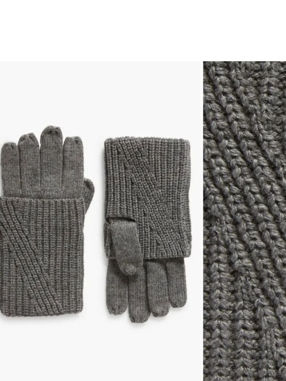 NWT All Saints Gloves Light Grey Mixed Stitch Knit Wool Blend Outdoor Winter